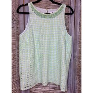 Vineyard Vines Green Eyelet Sequin Sleeveless Top – Size 14, Excellent Pre-Loved